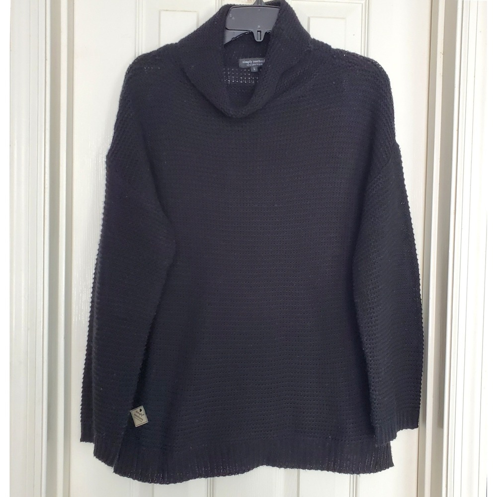 Simply Southern Sweater Black Cowl Neck Textured Knit Pullover Large‎